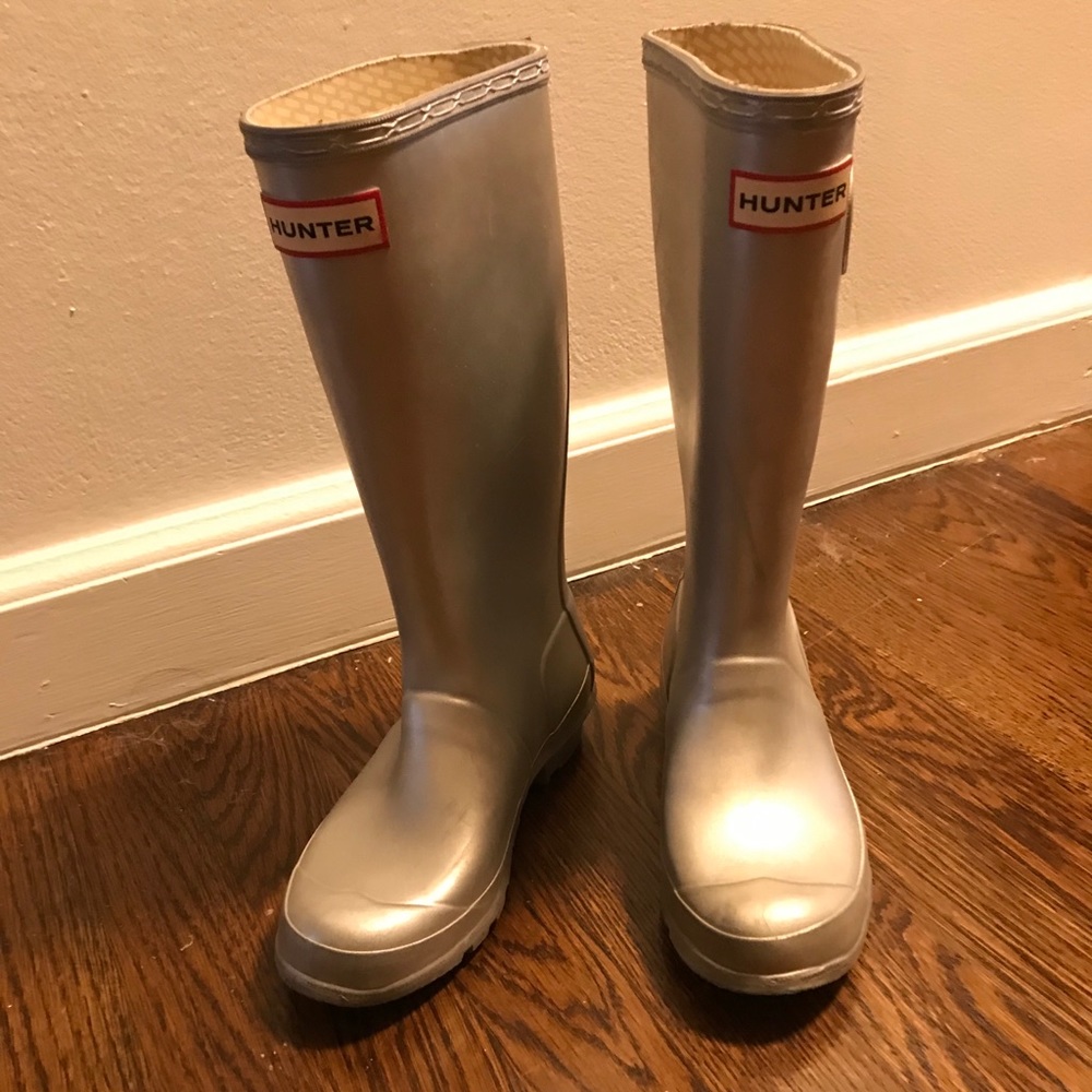 Hunter silver kids rain boots size 2m